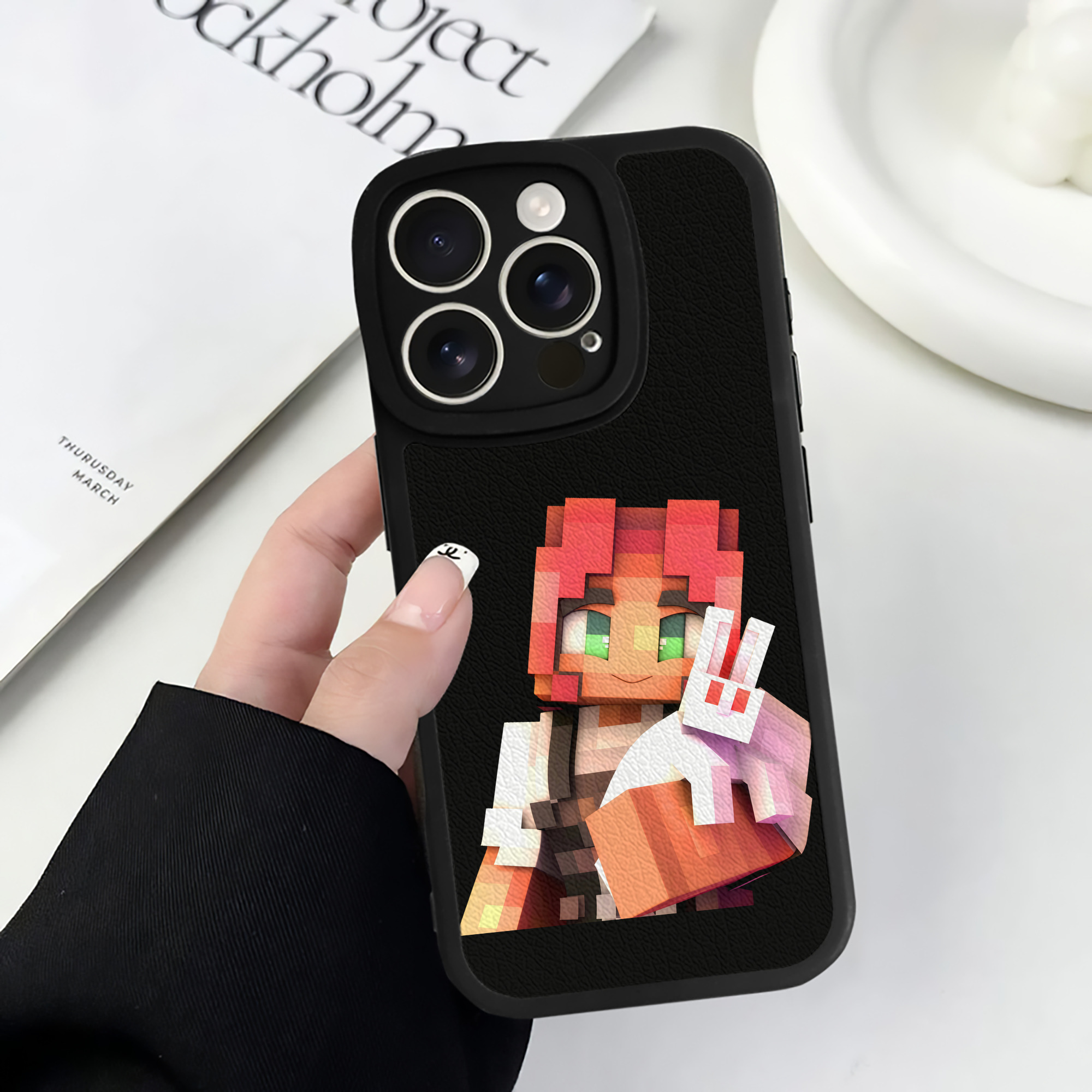 （画像用） マインクラフト ブロックの世界 Minecraft MC Block world 【iPhone 16シリーズ対応】シリコンスマホケース（レザー調） 材質：シリコン